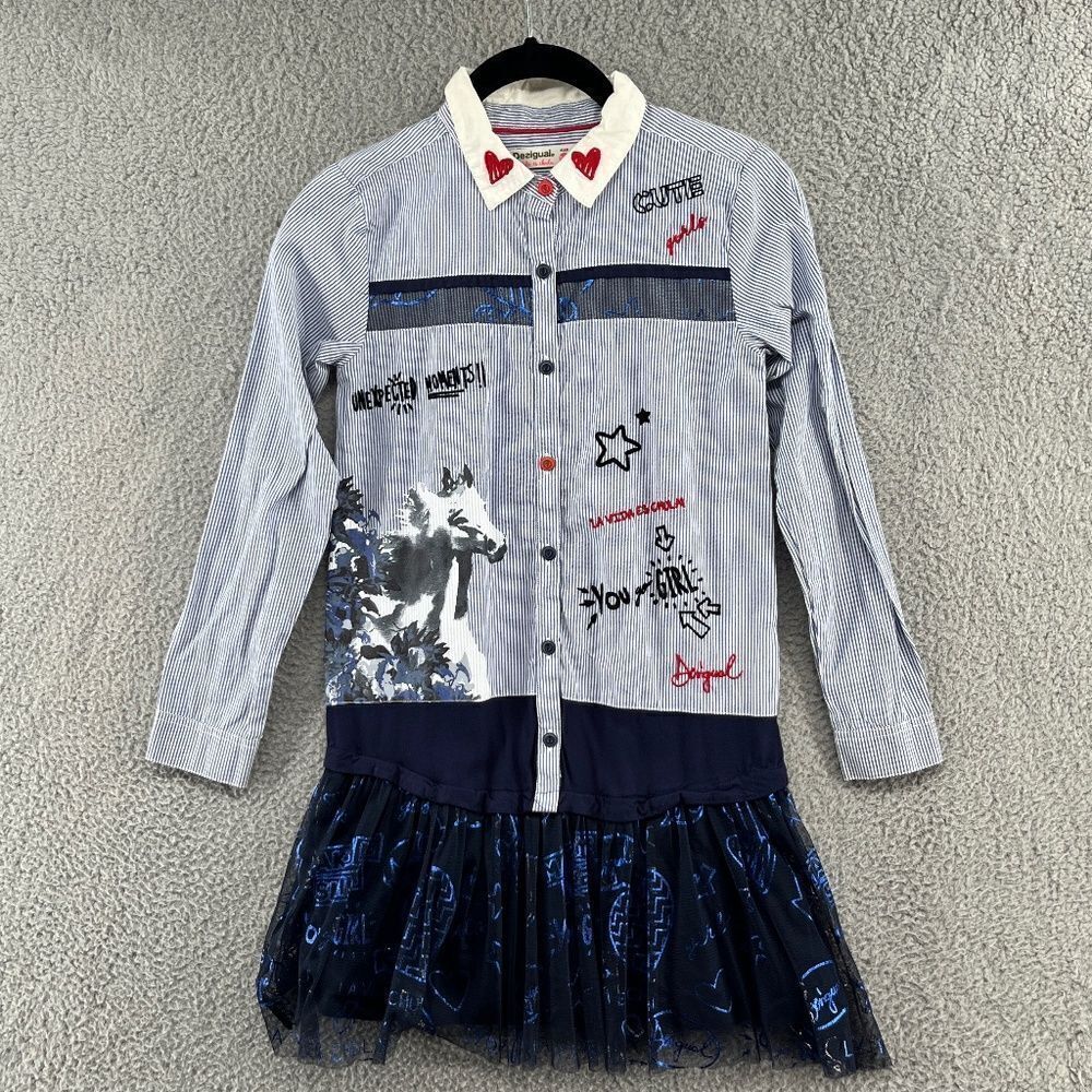 Desigual Girls Long Sleeve Dress Size 9/10 artsy preppy stripes